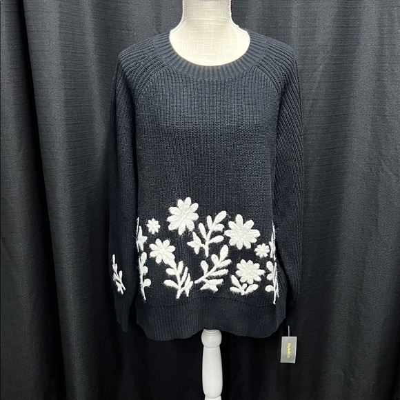Style & Co. Sweaters - Style & Co. Black Sweater with White Floral Design
